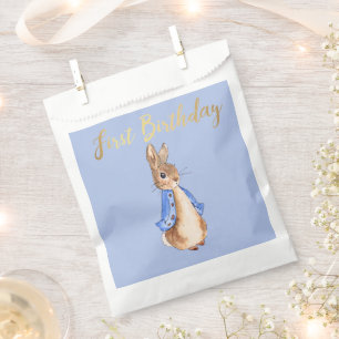 Peter the Rabbit with Gold First Birthday Text Favor Bag