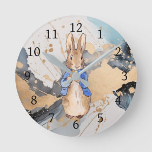 Peter the rabbit with gold splash background round clock