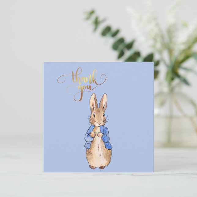 Peter the Rabbit with Gold Thank You Text Card (Standing Front)