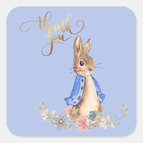 Peter the Rabbit with Gold Thank You Text Square Sticker