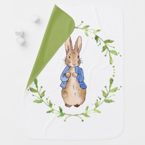 Peter the Rabbit with Green leaf Wreath Baby Blanket