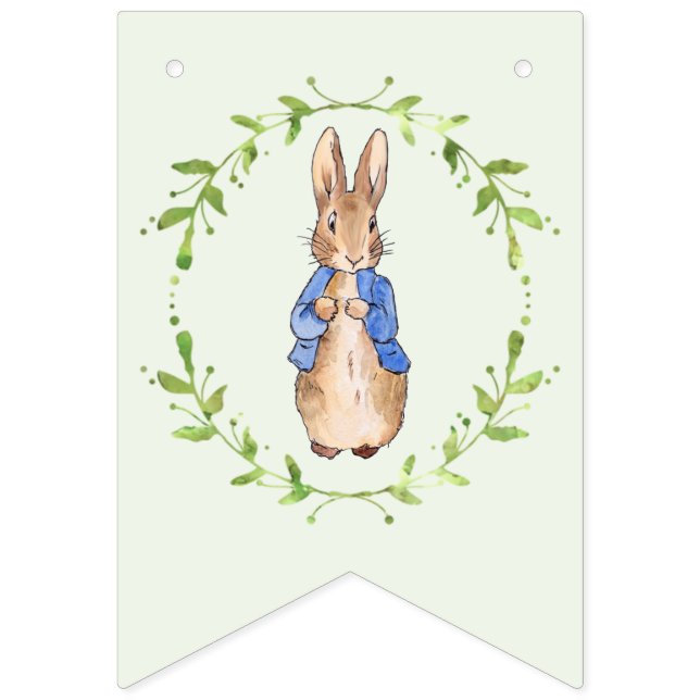 Peter the Rabbit with Green leaf Wreath  Bunting Flags (First Flag)