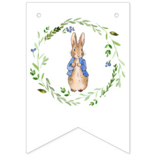 Peter the Rabbit with Green leaf Wreath Bunting Flags