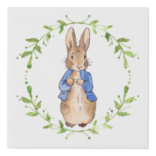 Peter the Rabbit with Green leaf Wreath  Faux Canvas Print