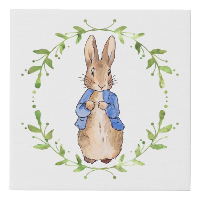 Peter the Rabbit with Green leaf Wreath  Faux Canvas Print (Front)
