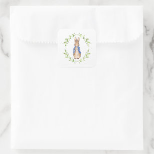 Peter the Rabbit with Green leaf Wreath   Square Sticker