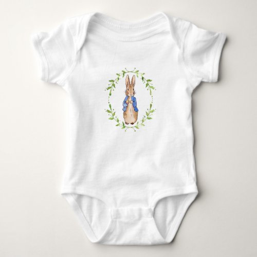 Peter the Rabbit with Green Leafy Wreath  Baby Bodysuit