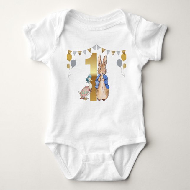 Peter the Rabbit with Jemima First Birthday Baby Bodysuit (Front)