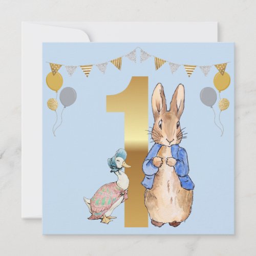 Peter the Rabbit with Jemima First Birthday Invitation