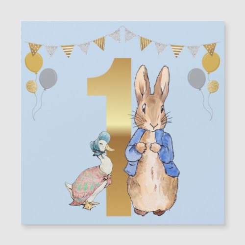 Peter the Rabbit with Jemima First Birthday Magnetic Invitation