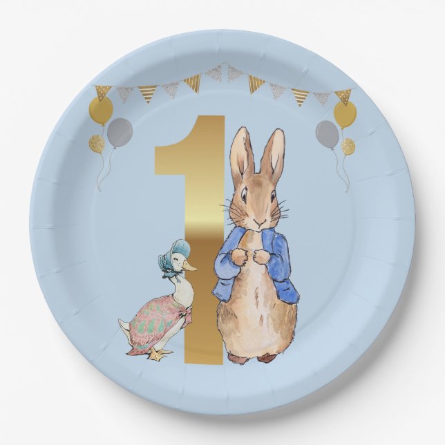 Peter the Rabbit with Jemima First Birthday Paper Plates (Front)