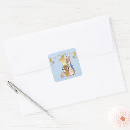 Peter the Rabbit with Jemima First Birthday Square Sticker