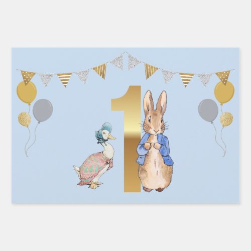 Peter the Rabbit with Jemima First Birthday Wrapping Paper Sheets