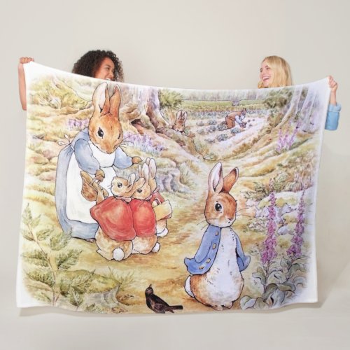 Peter the Rabbit with Josephine Bunny in the Woods Fleece Blanket