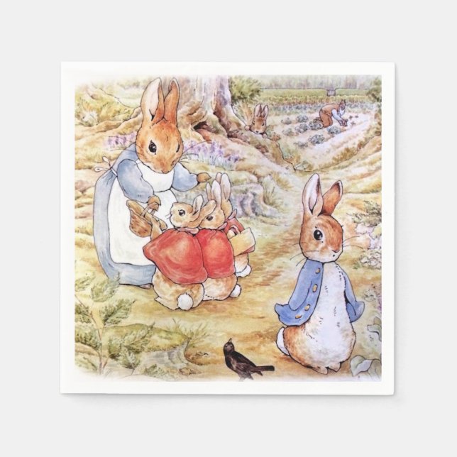 Peter the Rabbit with Josephine Bunny in the Woods Napkins (Front)