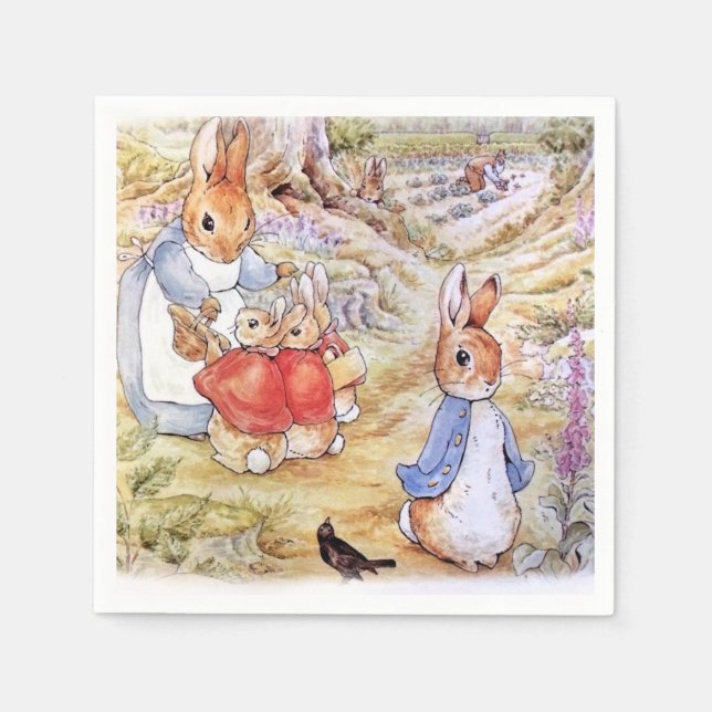 Peter the Rabbit with Josephine Bunny in the Woods Napkins (Front)