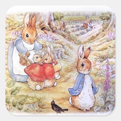 Peter the Rabbit with Josephine Bunny in the Woods Square Sticker