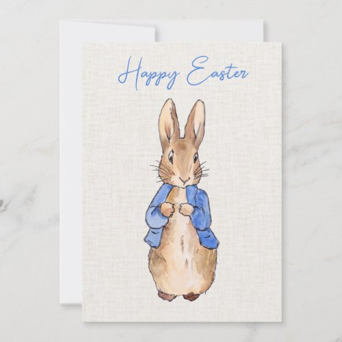 Peter the Rabbit with Linen Background   Holiday Card