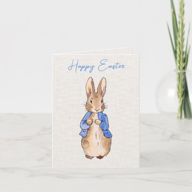 Peter the Rabbit with Linen Background   Holiday Card (Front)