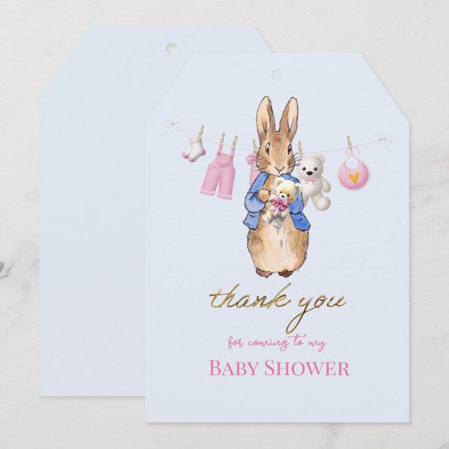 Peter the rabbit with pink bunting thank you card (Front/Back)
