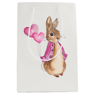 Peter the Rabbit with pink heart balloons Medium Gift Bag