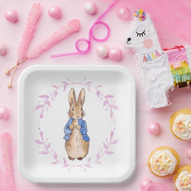 Peter the Rabbit with Pink leaf Wreath     Paper Plates (Party)