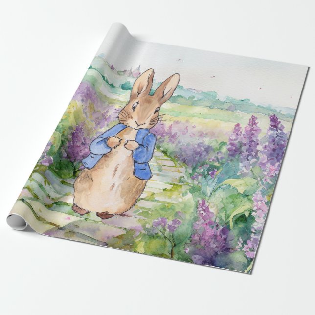 Peter the Rabbit with watercolour lilacs  Wrapping Paper (Unrolled)