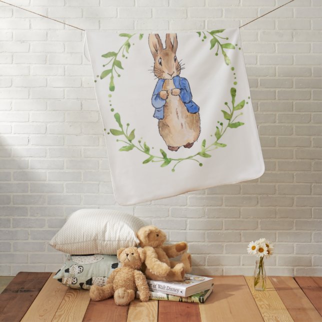 Peter the Rabbit with Watercolour Wreath Baby Blanket (In Situ)