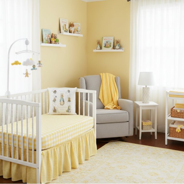 Peter the Rabbit Yellow Gingham Birth Stats Throw Pillow (Creator Uploaded)