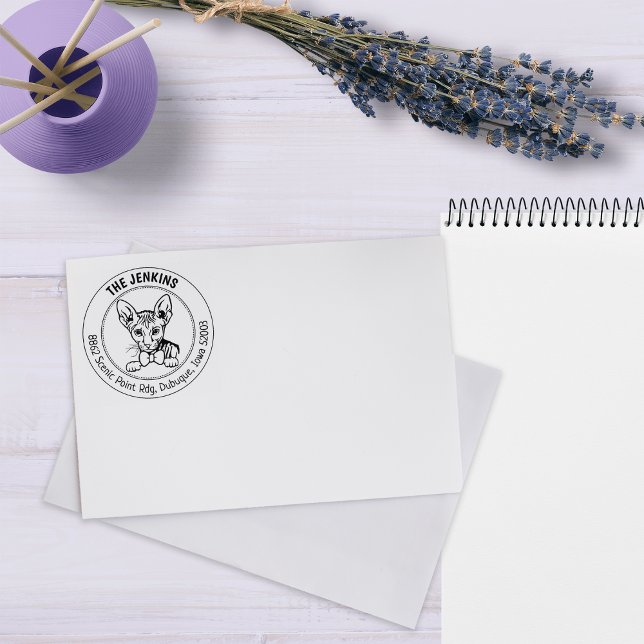 Peterbald Cat Family Return Address  Rubber Stamp (Creator Uploaded)