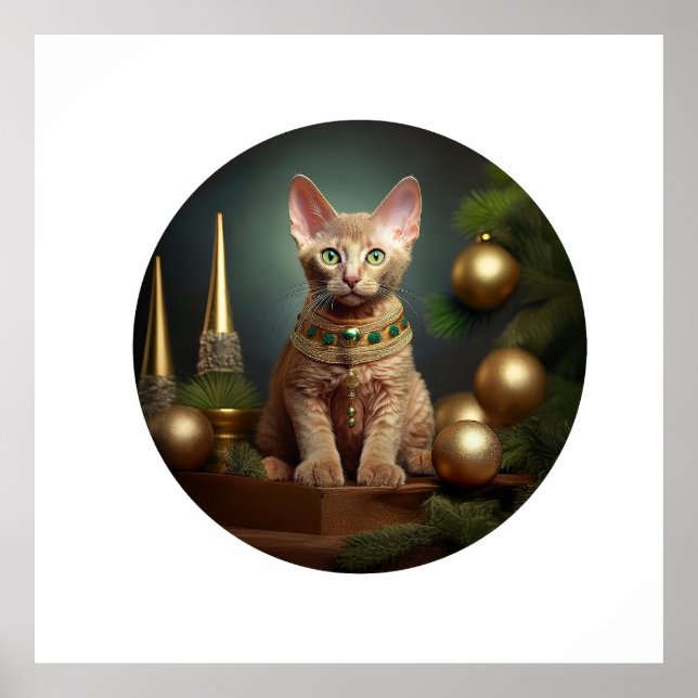Peterbald Kitten In Christmas Setting Poster (Front)
