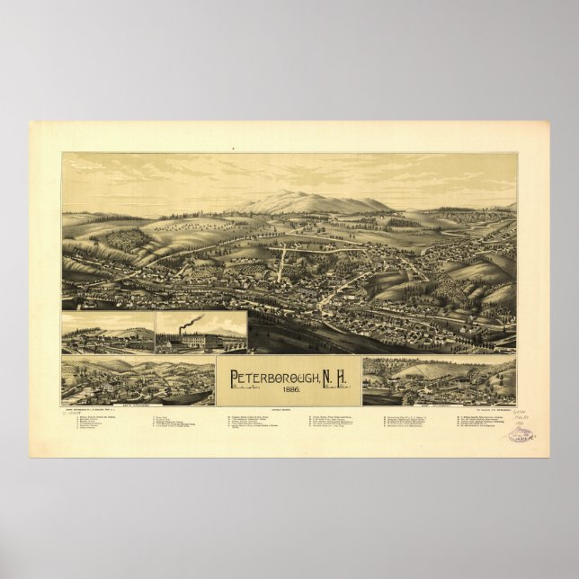 Peterborough New Hampshire 1886 Antique Panorama Poster (Front)