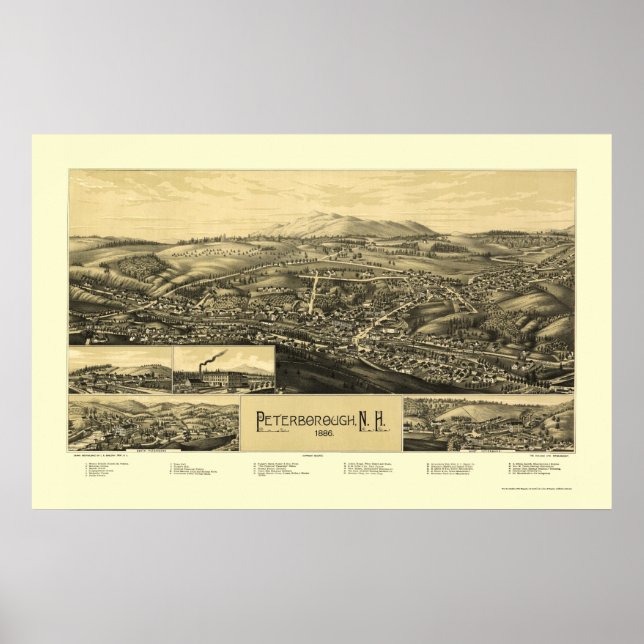 Peterborough, NH Panoramic Map - 1886 Poster (Front)