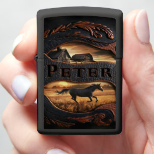Peter's Rustic Sunset Horse Zippo Lighter
