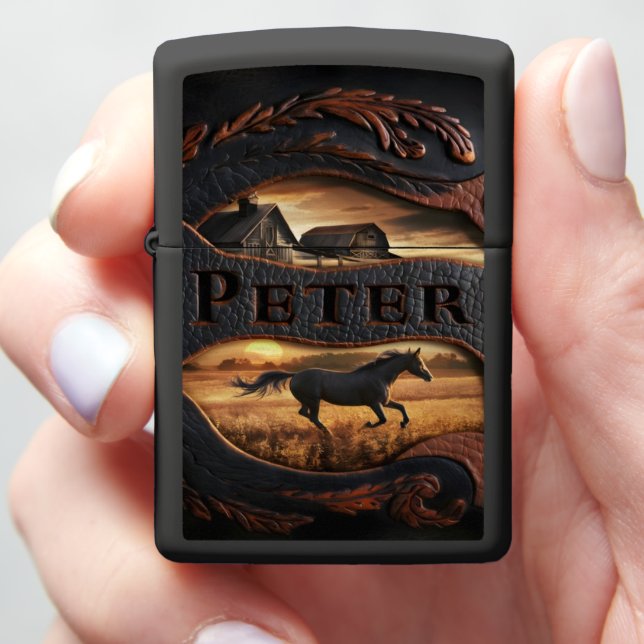 Peter's Rustic Sunset Horse Zippo Lighter (In Hand)
