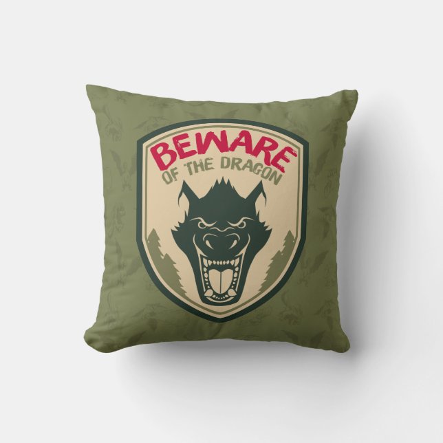 Pete's Dragon | Beware of the Dragon Badge Throw Pillow (Front)
