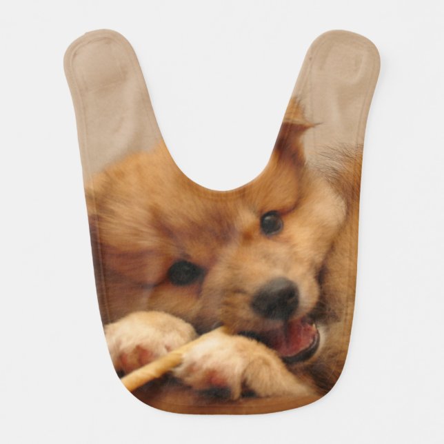 Petey the pup with bone, personalizable bib (Front)