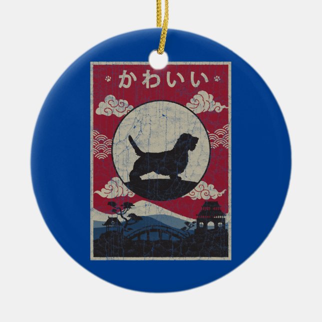 Petit Basset Griffon Vendeen Japanese Design Ceramic Ornament (Front)