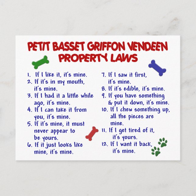 PETIT BASSET GRIFFON VENDEEN Property Laws 2 Postcard (Front)