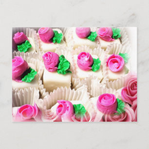 Petit Fours topped with delicate, pink rosebuds Postcard