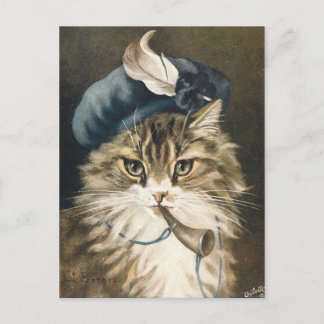 Petit garçon bleu chat postcard