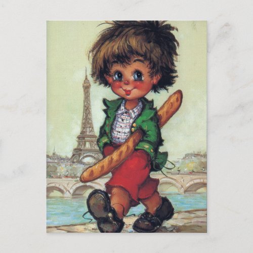 Petit Poulbot avec baguette  Paris Postcard