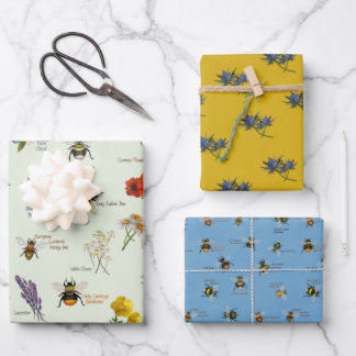 PetitArt | Bees & Wildflowers Set of 3  Wrapping P Paper Sheets