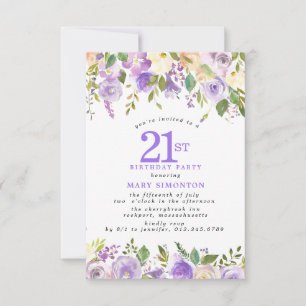 PETITE 21st Birthday Party Purple Rose Floral Invitation