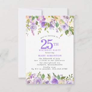 PETITE 25th Birthday Party Purple Rose Floral Invitation