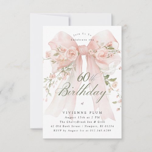 PETITE 60th Birthday Party Elegant Pink Floral Invitation