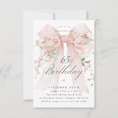 PETITE 65th Birthday Party Elegant Pink Floral Invitation