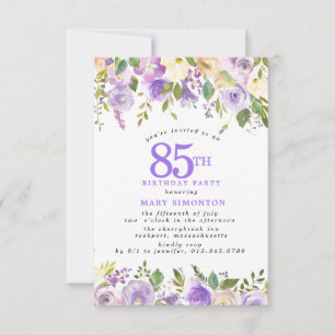 PETITE 85th Birthday Party Purple Rose Floral Invitation
