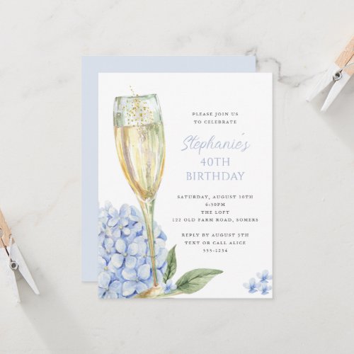 Petite Blue Hydrangea Blooms Birthday Party Invitation