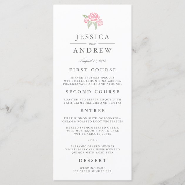 Petite Bouquet Wedding Menu Card | Blush